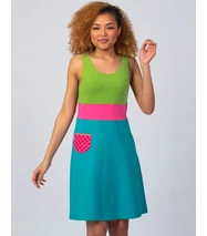 ujjatlan rövid nyári ruha, türkiz-pink