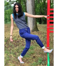 rugalmas, gumipántos kék nadrág