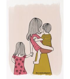 Illusztráció - Anyuka kisfiúval és kislánnyal