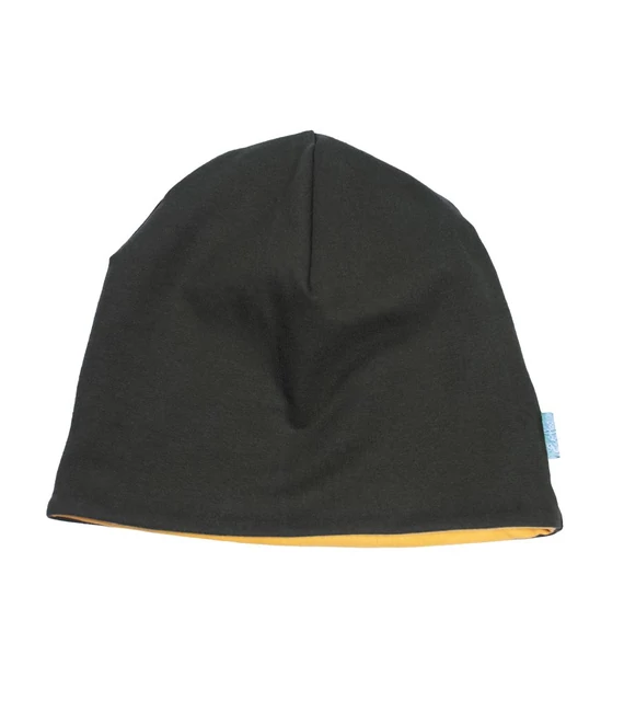 Pamut beanie-sapka, olajzöld-sárga