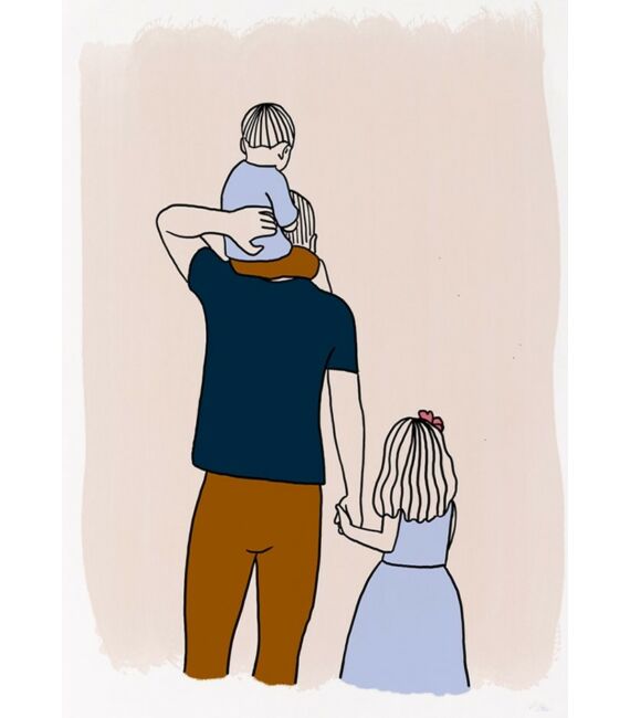 Illusztráció - Apuka kisfiúval és kislánnyal
