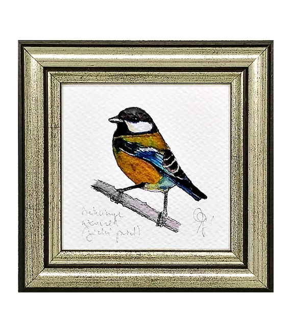 Széncinege - keretezett giclée művészi mininyomat